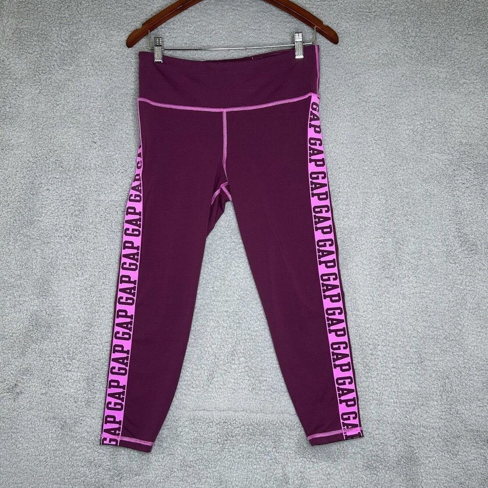 Gap Fit Leggings Womens Medium Regular Purple Compression High Rise Logo Capri‎
